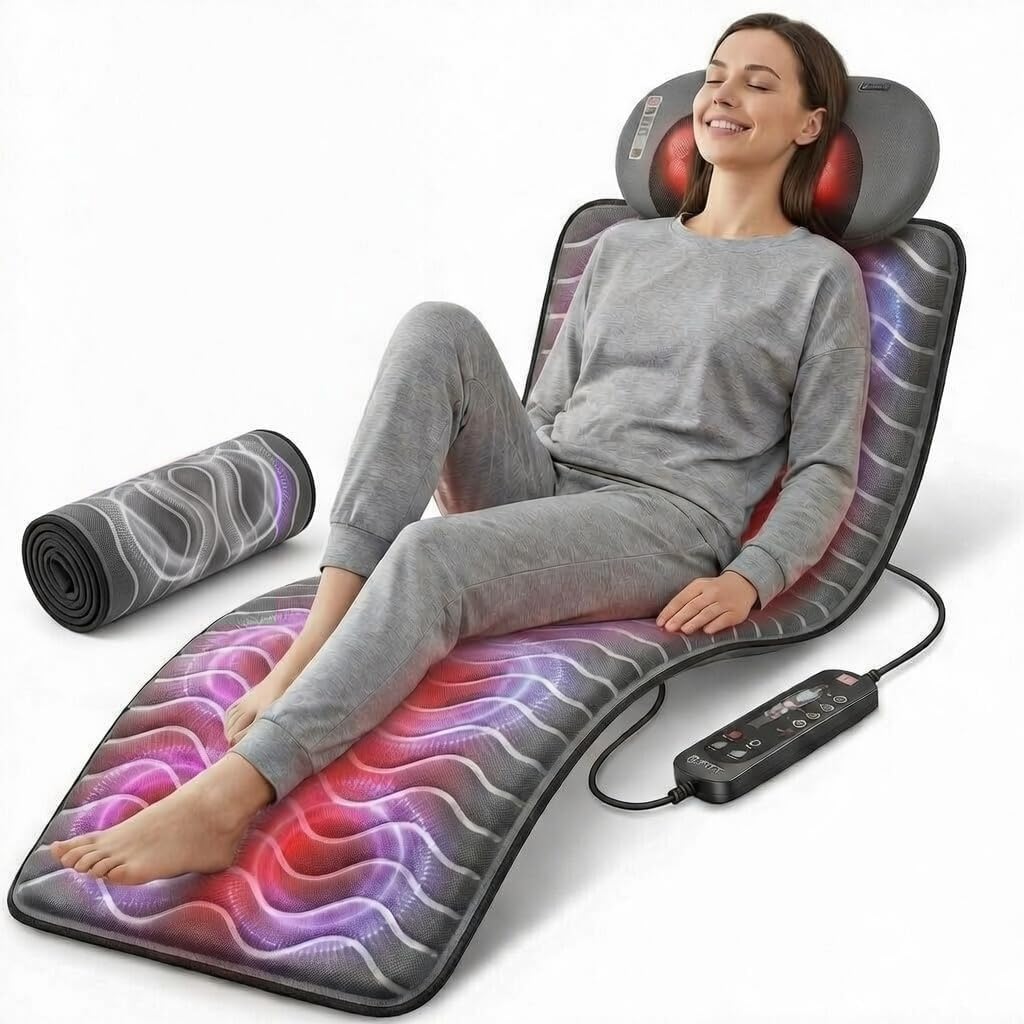 Powermat by Powerfit – Full Body Massage Mat with Detachable Massage Pillow, 9 Intensity Levels, 9 Massage Modes & 3 Heat Therapy Settings | Alleviates Muscle Pain, Improves Circulation, Stress Relief