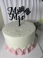 Mr & Mrs Wedding Cake Topper with Racing Flag Design, Black Acrylic Mr and Mrs Cake Topper,Wedding Cake Decorations