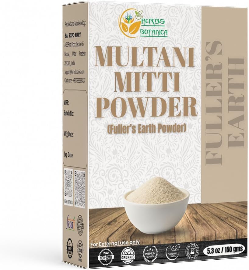 Multani Mitti Earth Clay (Bentonite & Kaolin), 100% Natural Indian Healing Clay Mask for Skin Care, Natural Deep Cleansing, Pure Grade Facial Mask, Calcium & Sodium Clay, 5.3 oz