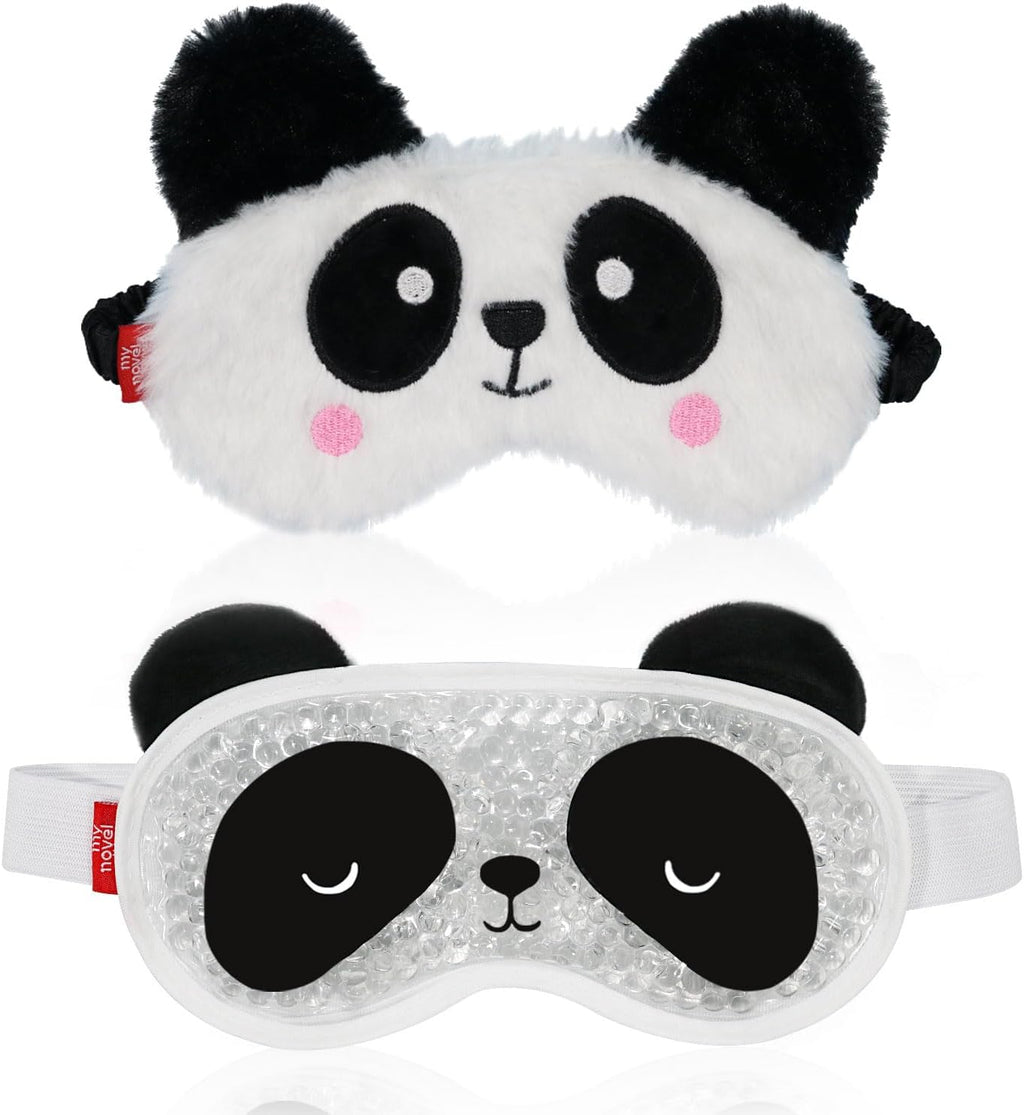 my novel things Cooling Eye Mask and Plush Sleep Mask for Woman 2PCS, Cute Animal Sleeping Mask Soft Blindfold Cold Warm Eye Compress Gifting for Home Spa, Office, Morning Refreshment, Travel