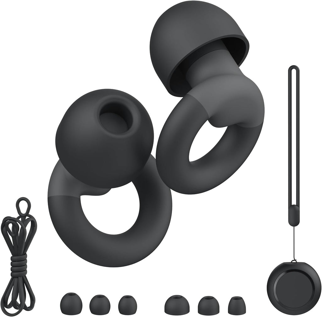 Earplugs for Sleeping,Noise Reduction Soft Silicone Ear plugs with 7 Pairs Ear tips&One Connection Cord,Hearing Protection Reusable Earplugs for Sleeping,Concert,Work&Sound Reduction 25dB-30db