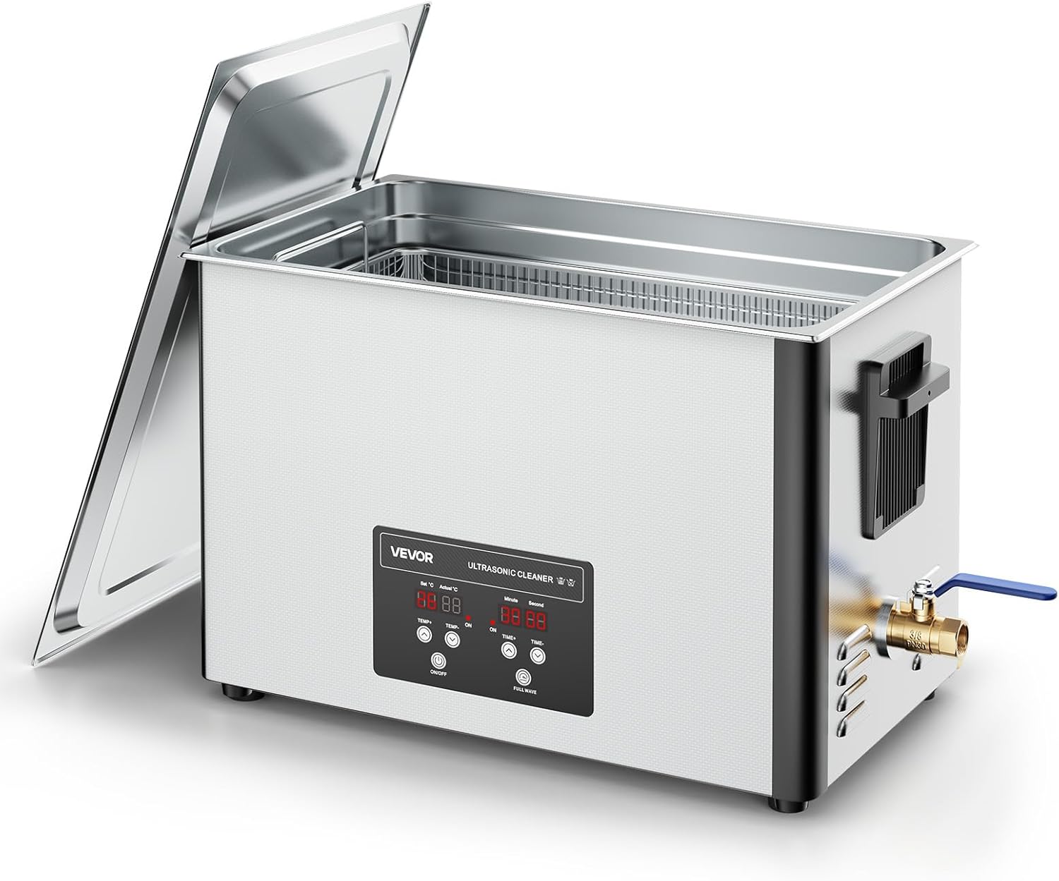 VEVOR 30L Ultrasonic Cleaner, Professional Ultrasonic Cleaner Machine with Cleaning Basket & Digital Display, 480W Stainless Steel 40kHz Industrial Cleaning Machine for Parts, Carburetors, Instruments