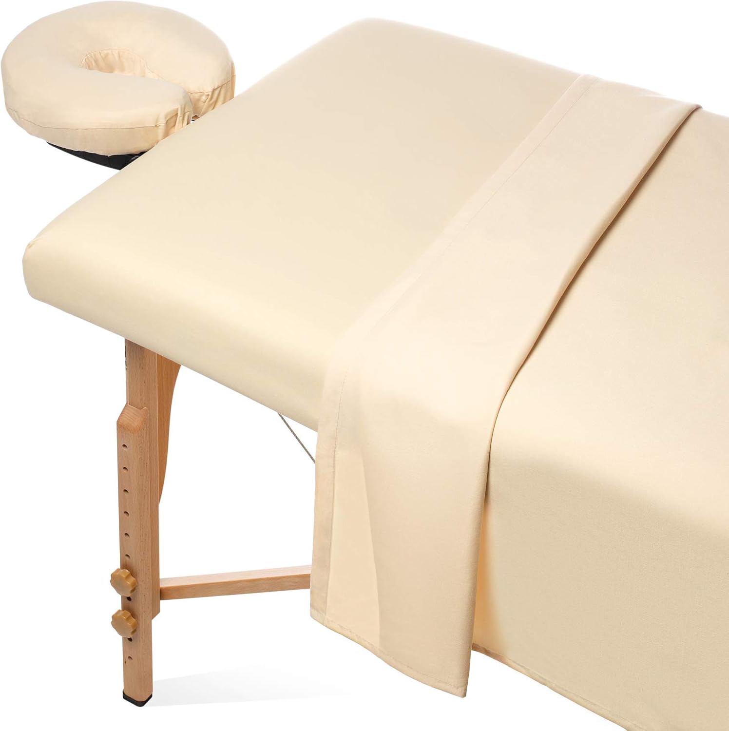 Saloniture 3-Piece Microfiber Massage Table Sheet Set - Premium Facial Bed Cover - Includes Flat and Fitted Sheets with Face Cradle Cover - Natural