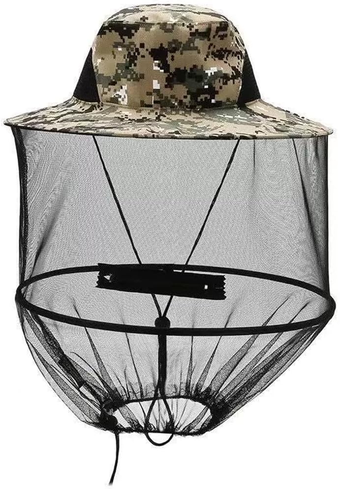 Mosquito Net Hat Adjustable Beekeeper Hat Lightweight & Foldable Bug Head Net for Outdoor Hiking Camping UV Protection Polyester Mesh for Men & Women Grey