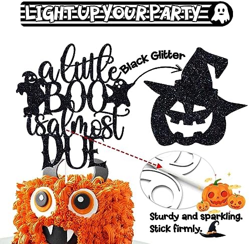 Black Glitter A Little Boo is Almost Due Cake Topper, Little Boo/A Little Boo is on the Way, Scary Halloween Themed Baby Shower Party Decorations