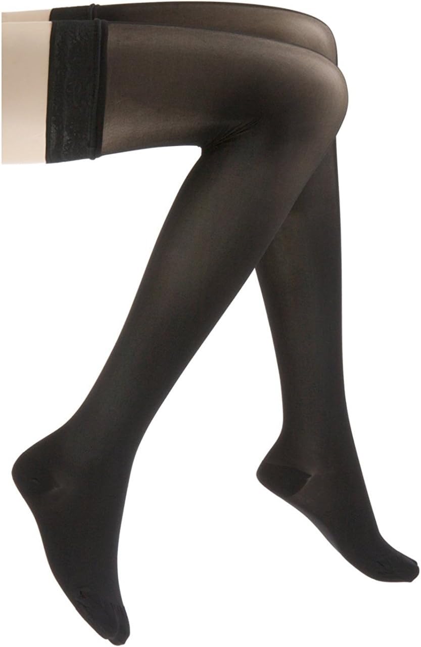 JOBST UltraSheer Thigh High with Lace Silicone Top Band, 15-20 mmHg Compression Stockings, Closed Toe, Medium, Classic Black