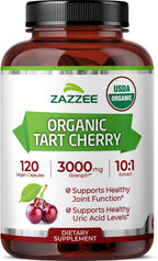Zazzee USDA Organic Tart Cherry 10:1 Extract, 120 Vegan Capsules, 4 Month Supply, Montmorency Cherry, Daily Wellness Antioxidant Support, Organic Herbal Supplement, All-Natural, Non-GMO, Made in USA