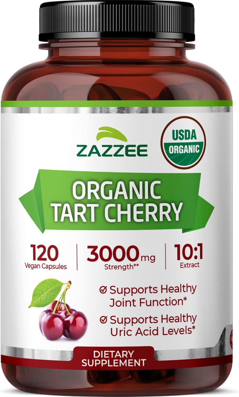 Zazzee USDA Organic Tart Cherry 10:1 Extract, 120 Vegan Capsules, 4 Month Supply, Montmorency Cherry, Daily Wellness Antioxidant Support, Organic Herbal Supplement, All-Natural, Non-GMO, Made in USA