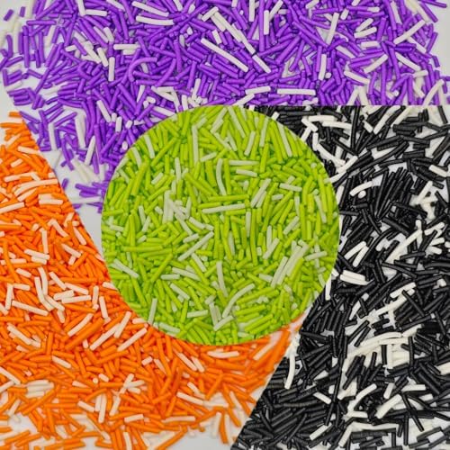 Edible Halloween Jimmies Sugar Sprinkles for Cake Decorating, Baking, Ice Cream, Cookies, Cupcake Topper Decorations,5oz (White&Orange&Black&Green&Purple)