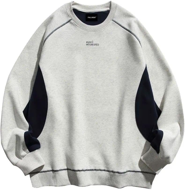 Men's Teen Oversized Color Block Crewneck Sweatshirt Y2k Letter Graphic Long Sleeve Casual Pullover Shirt