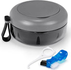 Leak Proof Denture Cup Kit Portable Retainer Case Perfect for Travel, Denture Case Container Cleaning Care for Dentures Aligner Mouth Guard with Denture Brush,Strainer, Removal Tool and Mirror