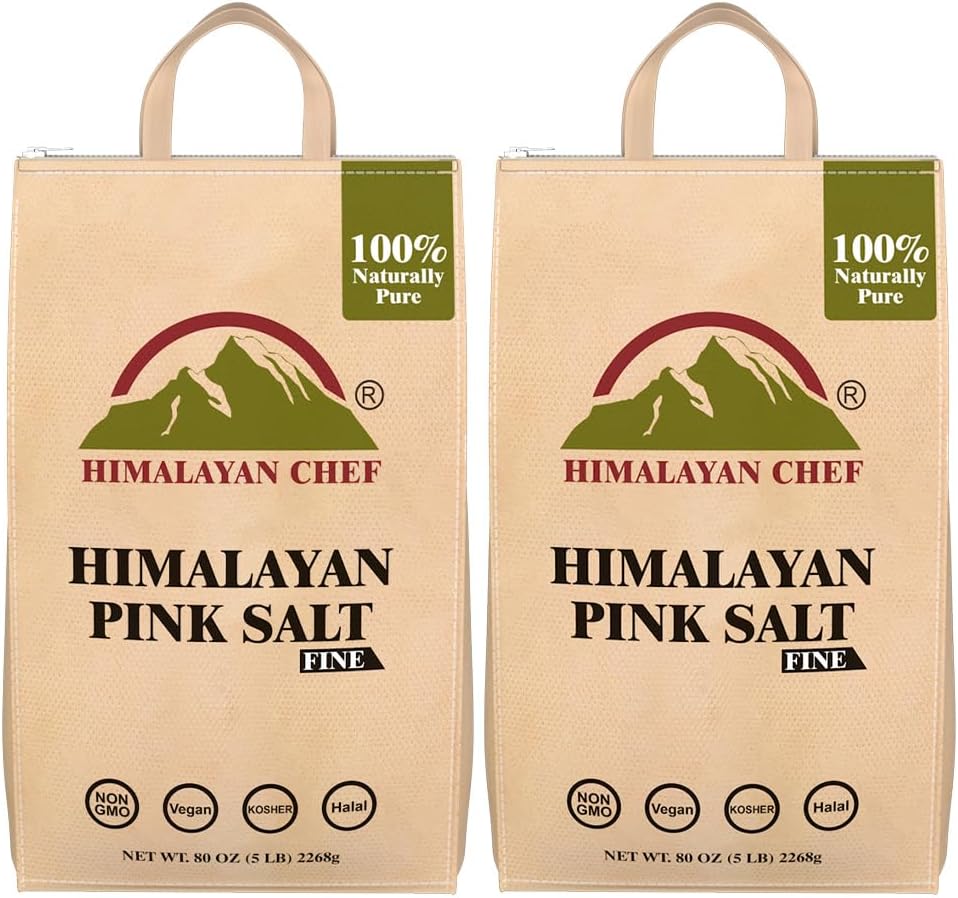 Himalayan Chef Pink Salt Fine Grain, 10 lbs (2x5 lbs Bags) - Pure, Natural, Kosher, Non-GMO, Mineral-Rich, for Cooking, Seasoning, Baking