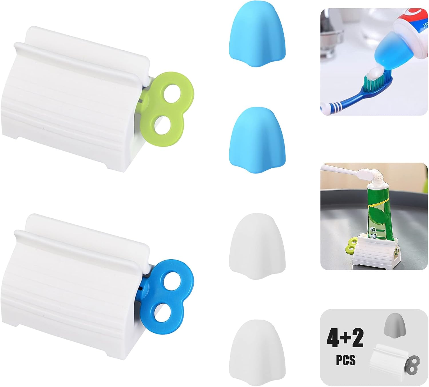 Self-Closing Toothpaste Caps,Tooth Paste Squeezer Topper,Silicone Dentifrice Tube Leak Proof Cover,Family Multipurpose Rolling Dispenser Holder,No Waste,No Mess,Adults/Kids Bathroom Gadget(4pcs+2pcs)