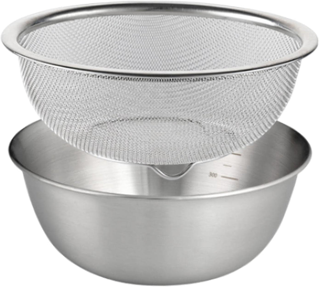2Pcs Fruit Vegetable Washing Basket, 304 Stainless Steel Microporous Colander with Mixing Bowl, Drainer Basket with Basin for Food Prep Fruit, 18cm