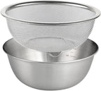 2Pcs Fruit Vegetable Washing Basket, 304 Stainless Steel Microporous Colander with Mixing Bowl, Drainer Basket with Basin for Food Prep Fruit, 18cm