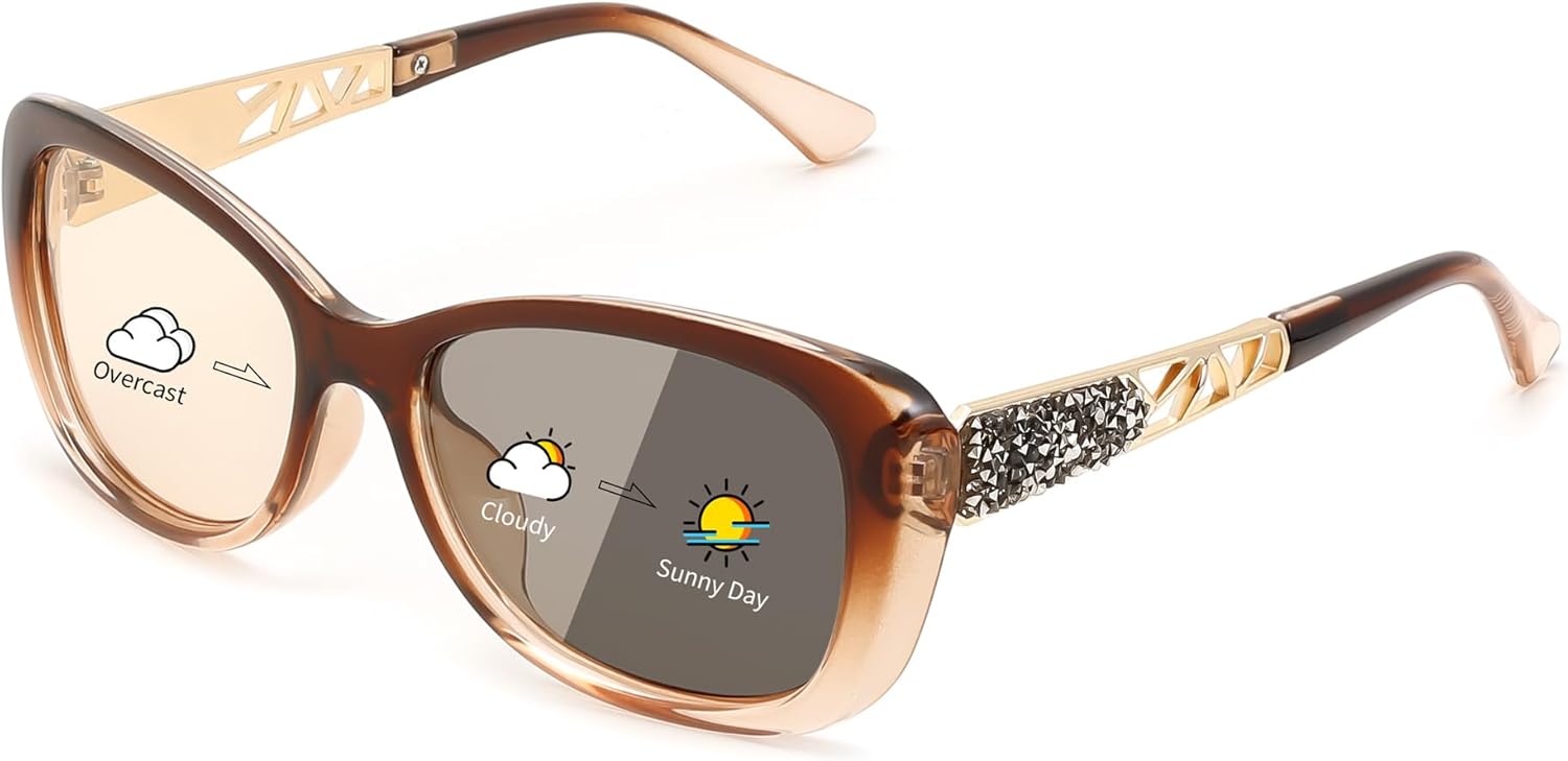 FEISEDY Polarized Women Sunglasses Retro Shades Photochromic Lens Sparkling Crystal Sunglasses UV400 Protection B0144