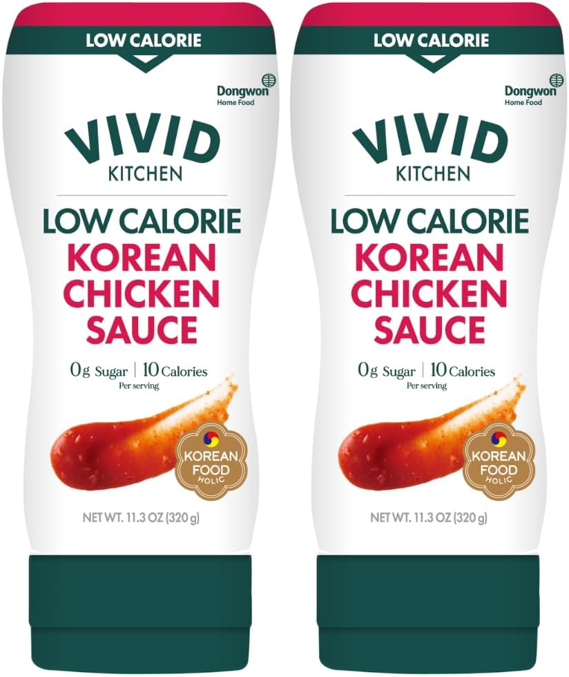 VIVID KITCHEN Korean Chicken Sauce – Low-Calorie, No Preservatives – Sweet and Savory Flavor – Easy Squeeze Bottles – Authentic Korean BBQ Marinade and Dipping Sauce – 2 Pack – 11.33 oz Each