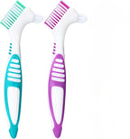 Denture Cleaning Brushes 2-Pack with Dual-Angle Heads - Soft Nylon Bristles & Ergonomic Grip, Travel Denture Brush Kit for Seniors (Green/Purple) | Denture Care Essentials