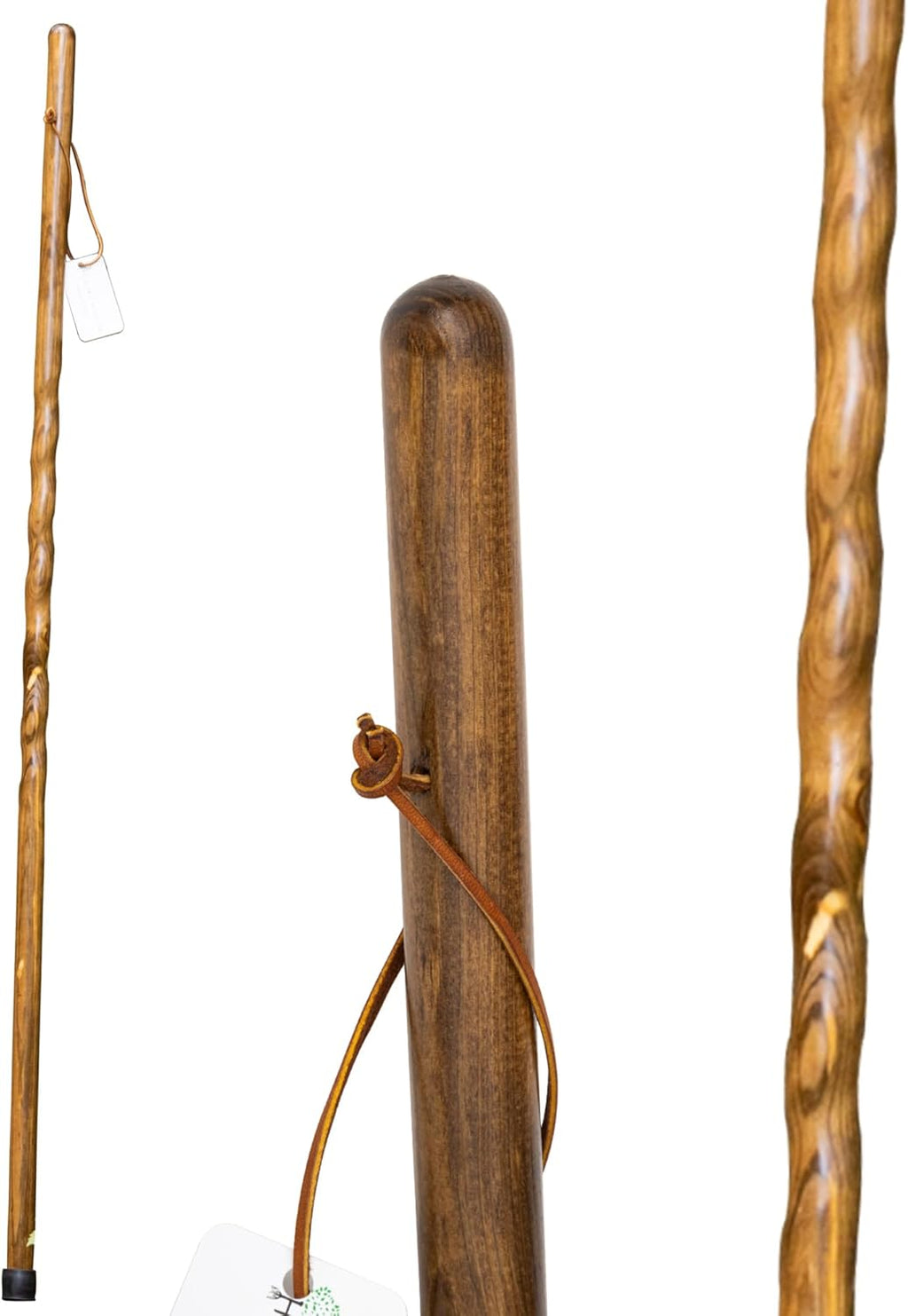 Rustic Wooden Walking Sticks for Hiking - Handcrafted Walking Sticks for Kids, Women & Men - Hiking Staffs with Leather Wrist Strap & Non-Slip Rubber