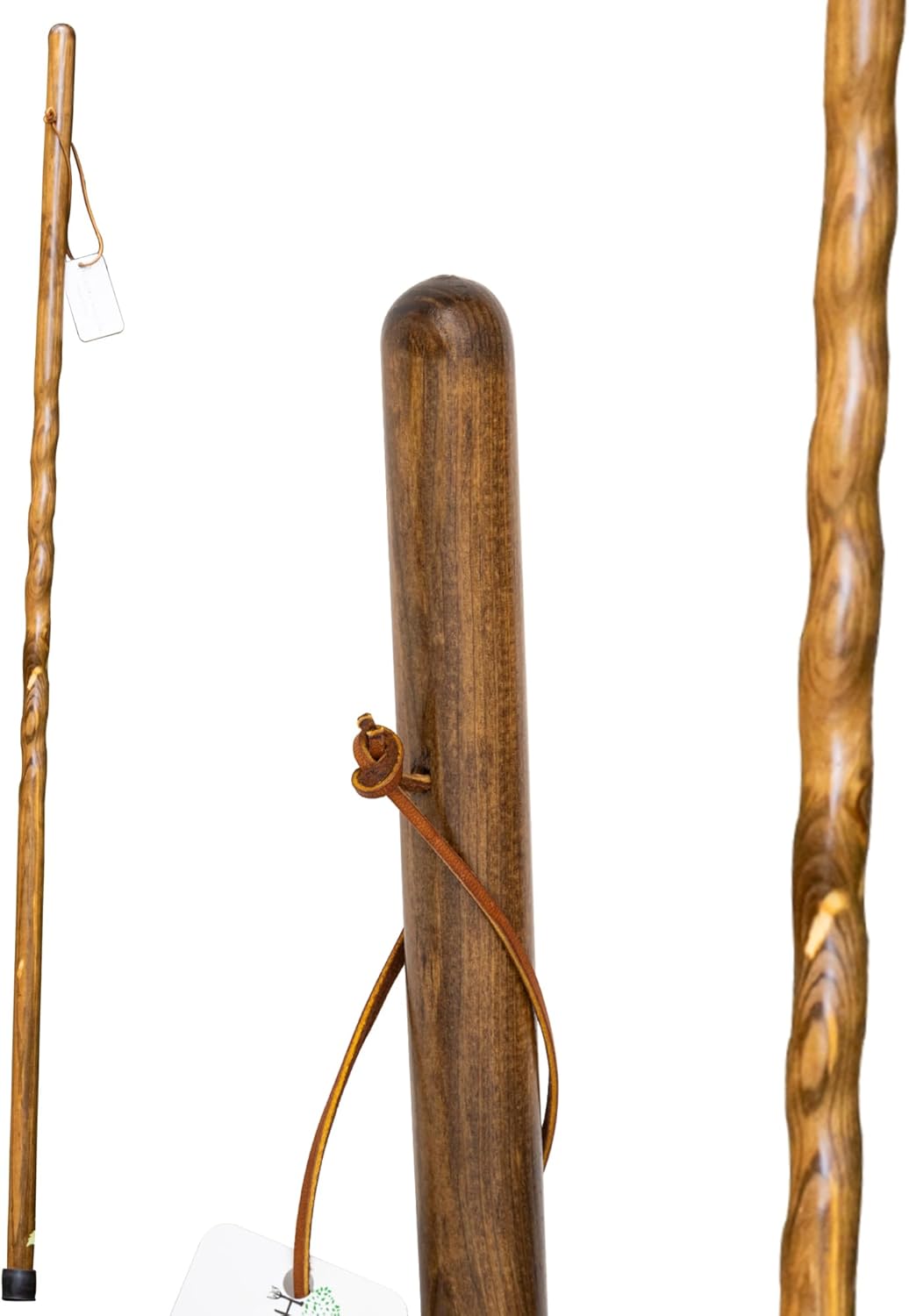 Rustic Wooden Walking Sticks for Hiking - Handcrafted Walking Sticks for Kids, Women & Men - Hiking Staffs with Leather Wrist Strap & Non-Slip Rubber
