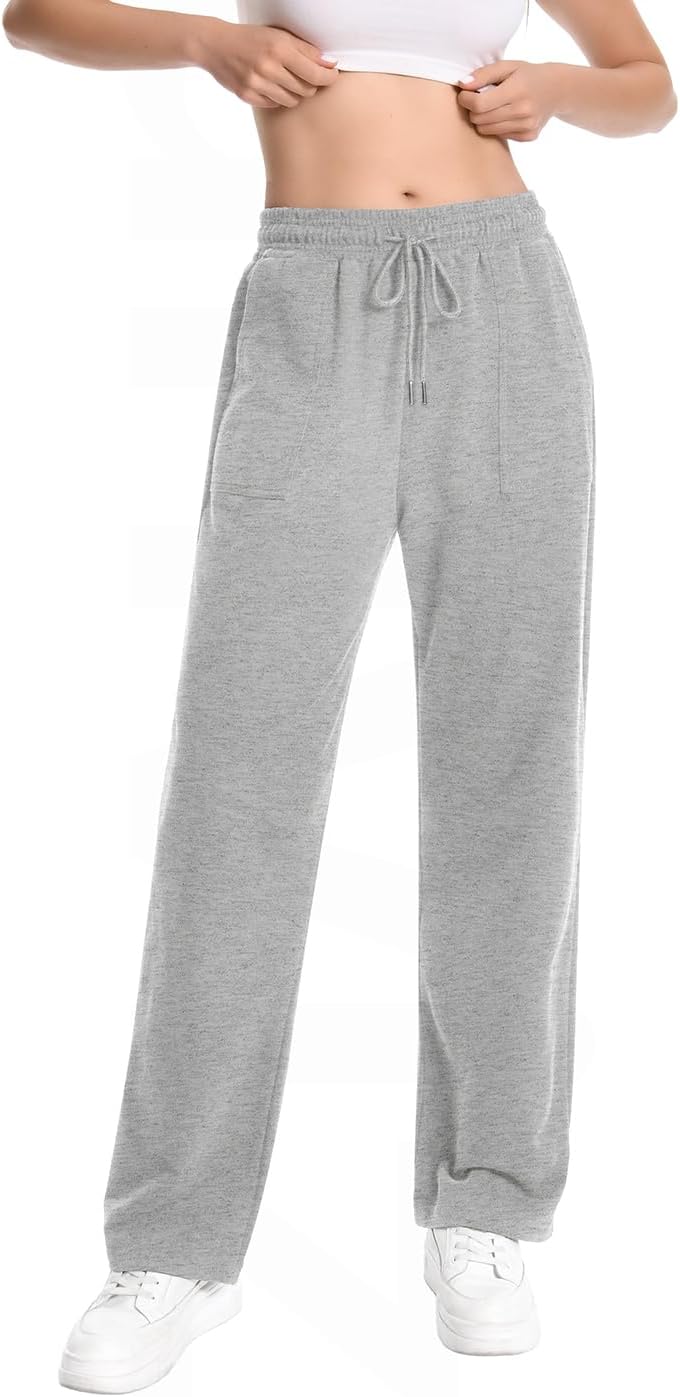 Auriviz Widen Waistband Sweat Pants for Women Exposed Pockets Lounge Sweatpants Straight Leg Pants 29’’ Inseam
