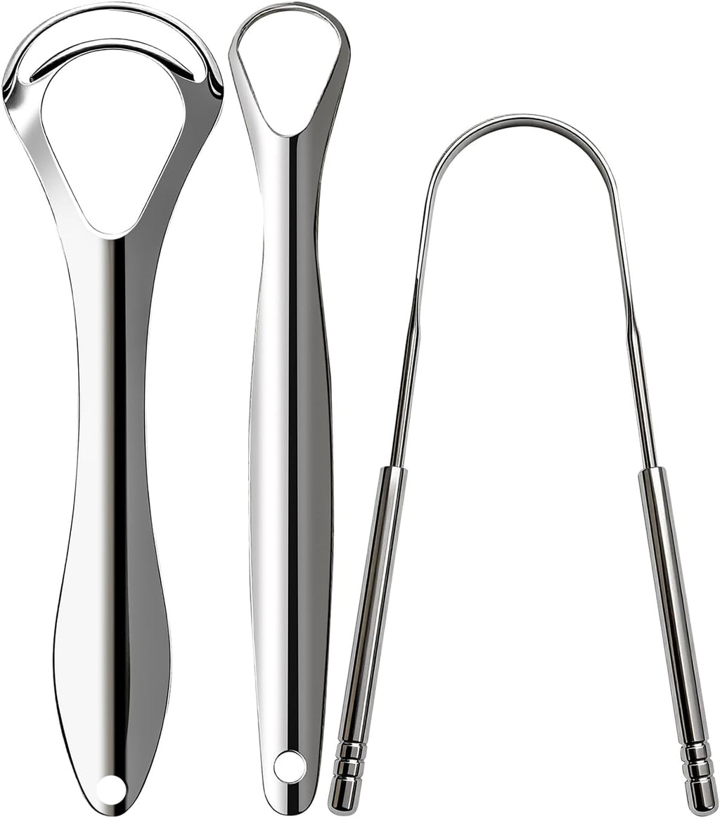 3pcs Stainless Steel Tongue Scraper For Adults,Metal Tongue Cleaner With Curved Design To Reduce Bad Breath,Reusable Tongue Scrubber For Fresh Breath & Hygiene