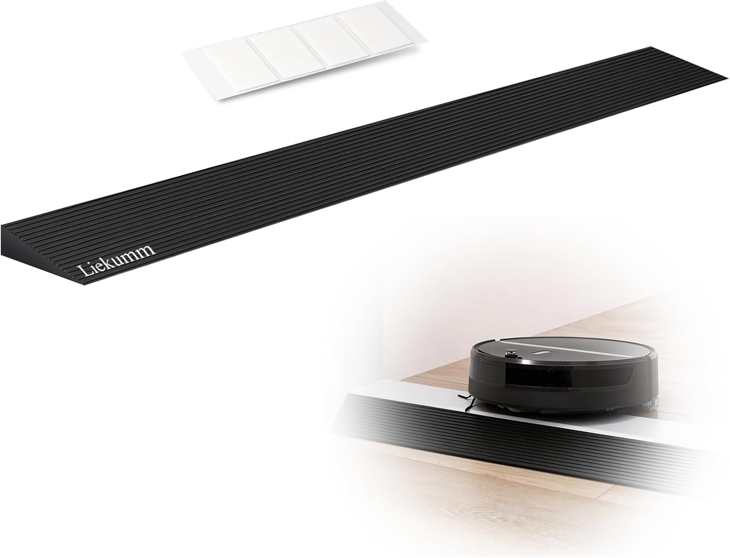 LIEKUMM 1" Rise Rubber Threshold Ramp for Doorways, 2500 lbs Heavy Duty Door Sill Ramp with Adhesive, Non-Slip Indoor Transition for Wheelchair, Walker & Robot Vacuum, Cuttable