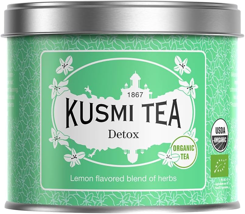 Kusmi Tea - Detox - Organic Blend of Green Tea, Mate & Lemon - Lemongrass, Rose Hip and Lemon Flavours - Enjoy Hot or Iced - Loose Leaf Tea - Tin Box of 3.5 oz - Quantity for about 50 cups