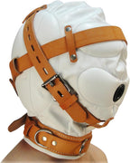 Total Sensory Deprivation White Leather Hood, Medium/Large