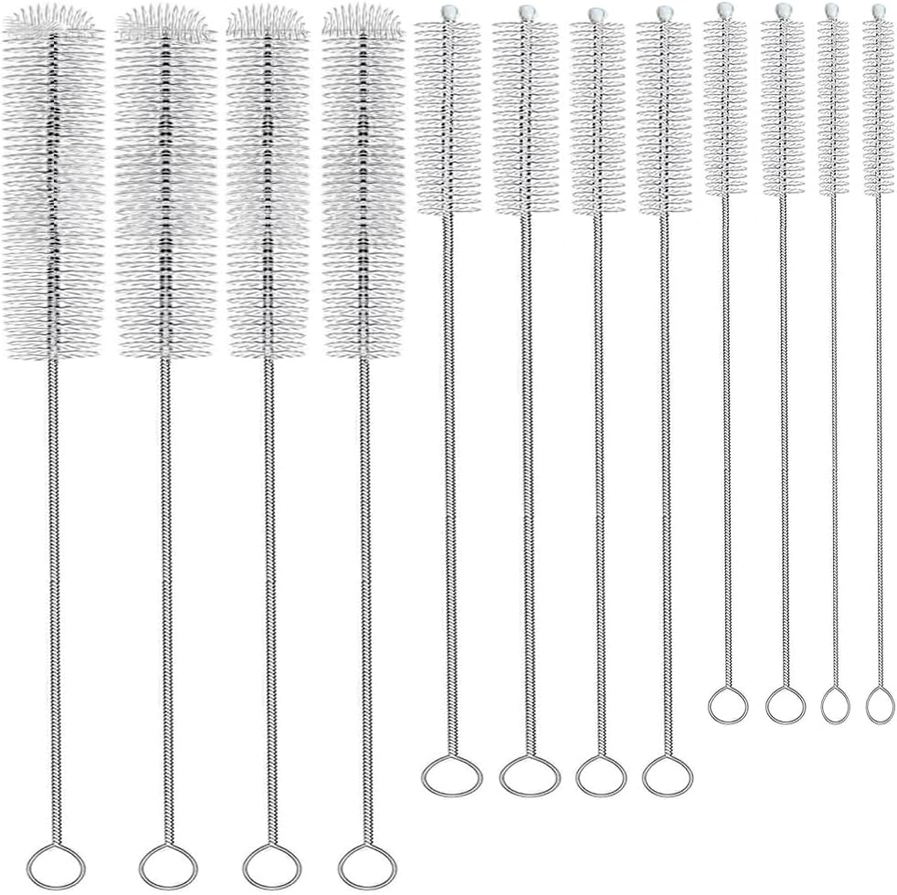 KUTO 12 Pcs Straw Cleaner Brush Kit with Nylon Bristles - Extra Long Pipe Cleaners for Tumbler, Water Bottle, Sippy Cup, Tubes & Hummingbird Feeders - 6 Different Diameters