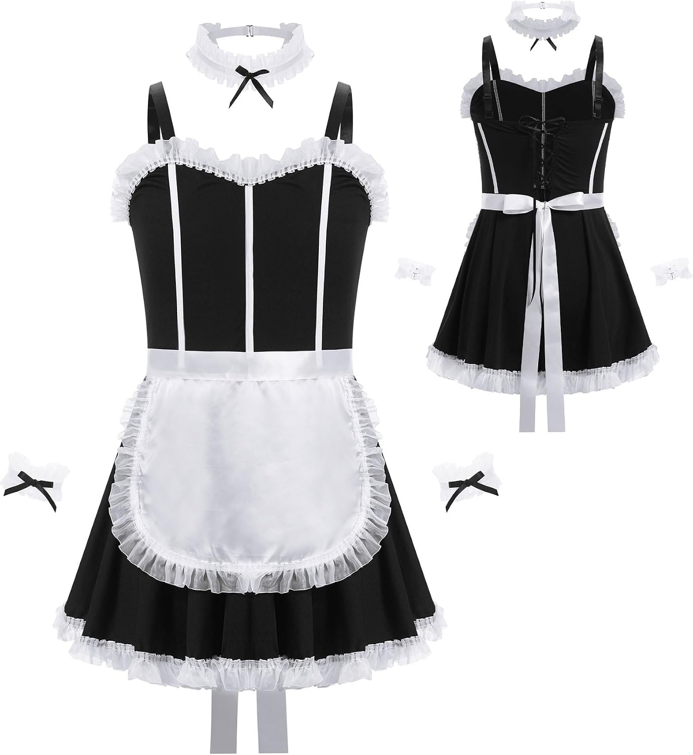 ABAFIP Men's Sissy Clothes Maid Lingerie Crossdresser Outfits Ruffle Dress Mini Apron set