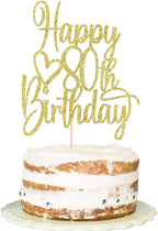 Gold Glitter Happy 80th Birthday Cake Topper - Cheers to 80 Years Cake Topper, 80 & Fabulous Cake Decoration for Hello 80th Birthday Anniversary Party Cake Decorations Supplies