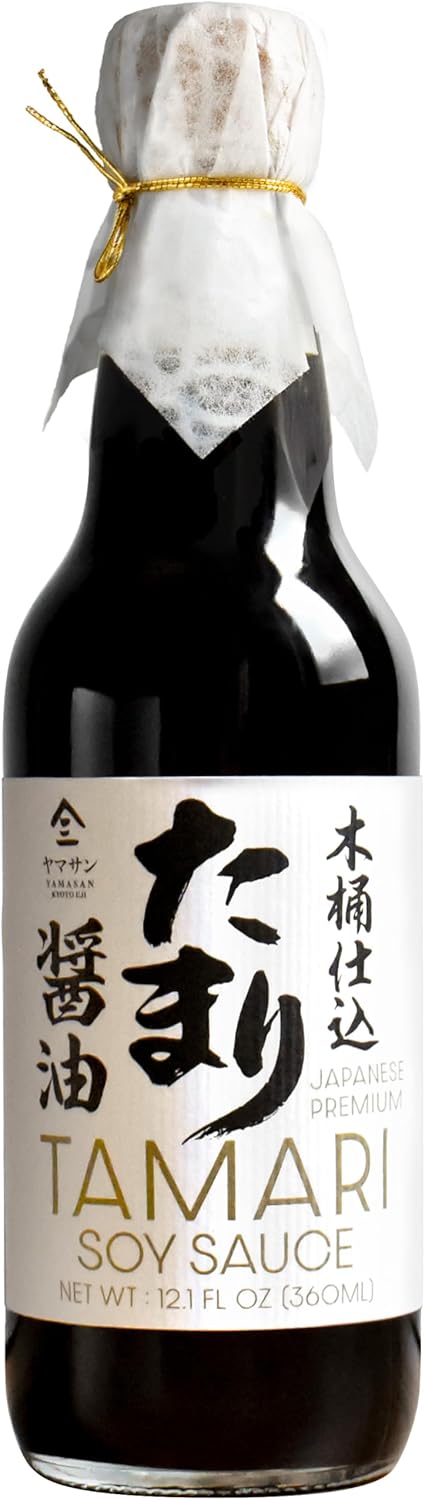 YAMASAN KYOTO UJI Japanese Premium Tamari Soy Sauce, Aged for 2 Years in Wooden Barrel, Gluten-Free, Rich Umami, Intense and Full-Bodied, For Steaks, Sushi and Much More, No MSG, 360mL(12.1floz)
