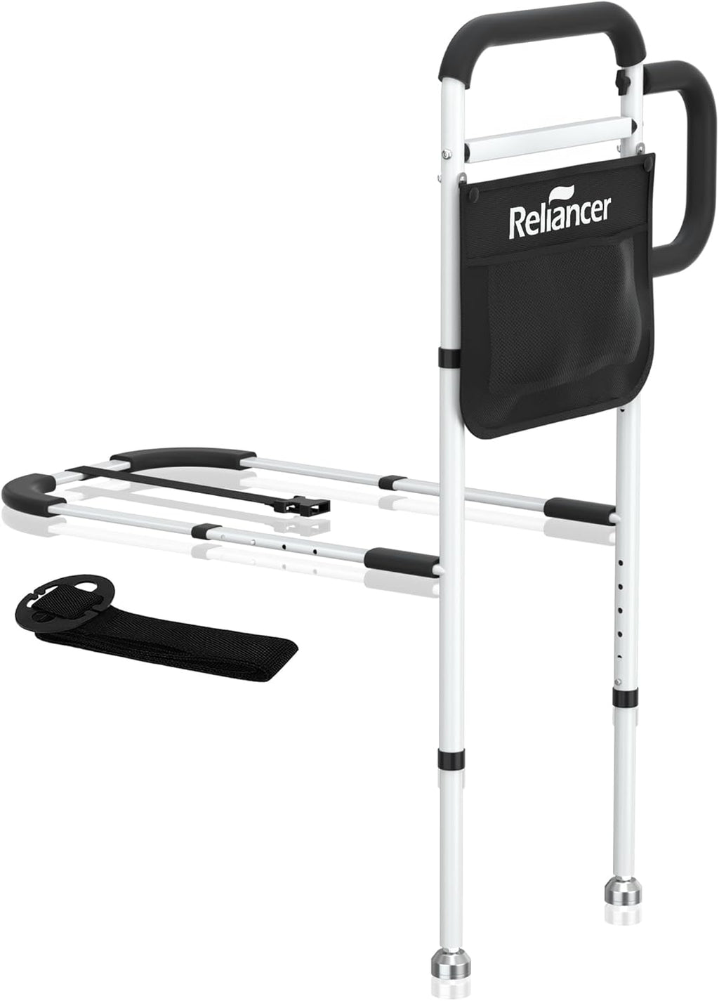 RELIANCER Bed Safety Rail for Elderly Adults w/Support Leg,Dual Handle Assist Grab Bar for Seniors,Adjustable Bedside Support Railings,Bed Side Assist Guard Rails,Bedside Hand Guard Bar Safety Bedrail