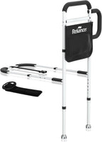 RELIANCER Bed Safety Rail for Elderly Adults w/Support Leg,Dual Handle Assist Grab Bar for Seniors,Adjustable Bedside Support Railings,Bed Side Assist Guard Rails,Bedside Hand Guard Bar Safety Bedrail