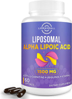 lipmaxmall Liposomal Alpha Lipoic Acid 1500mg-with Acetyl-L-Carnitine 900mg& Ubiquinol 100mg& Vitamin E 15mg，ALA Supplement for Antioxidants Glucose Metabolism Nerve Energy Cardiovascular,60 Softgels