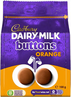 Cadbury Dairy Milk Chocolate Orange Flavour Giant Buttons, Sharing Bag, Bite Size Treats, 100 g Bag (Pack of 1)