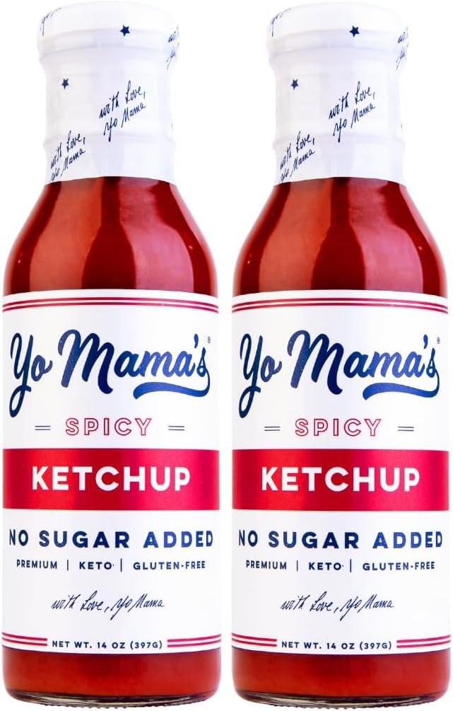 Yo Mama's Foods Keto Spicy Ketchup – Pack of (2) - No Sugar Added, Low Carb, Vegan, Gluten Free, Paleo Friendly, and Made with Whole Non-GMO Tomatoes!