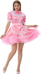 JOLINE Sissy Satin Elegant Maid Dress Uniform Crossdressing Outfit