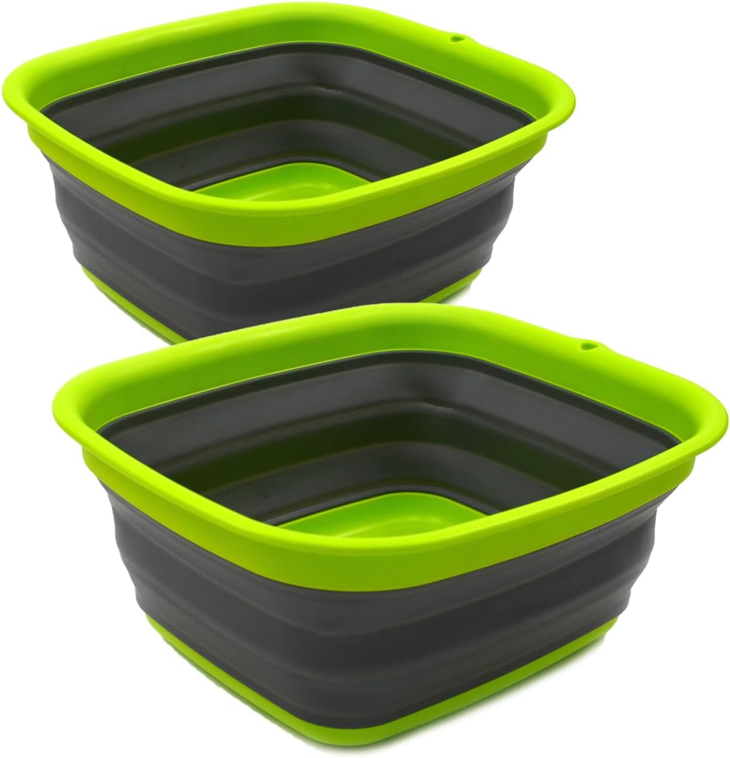 SAMMART Set of 2-7.7L (2 Gallon) Collapsible Tub - Foldable Dish Tub - Portable Washing Basin - Space Saving Plastic Washtub (2, Dark Grey)