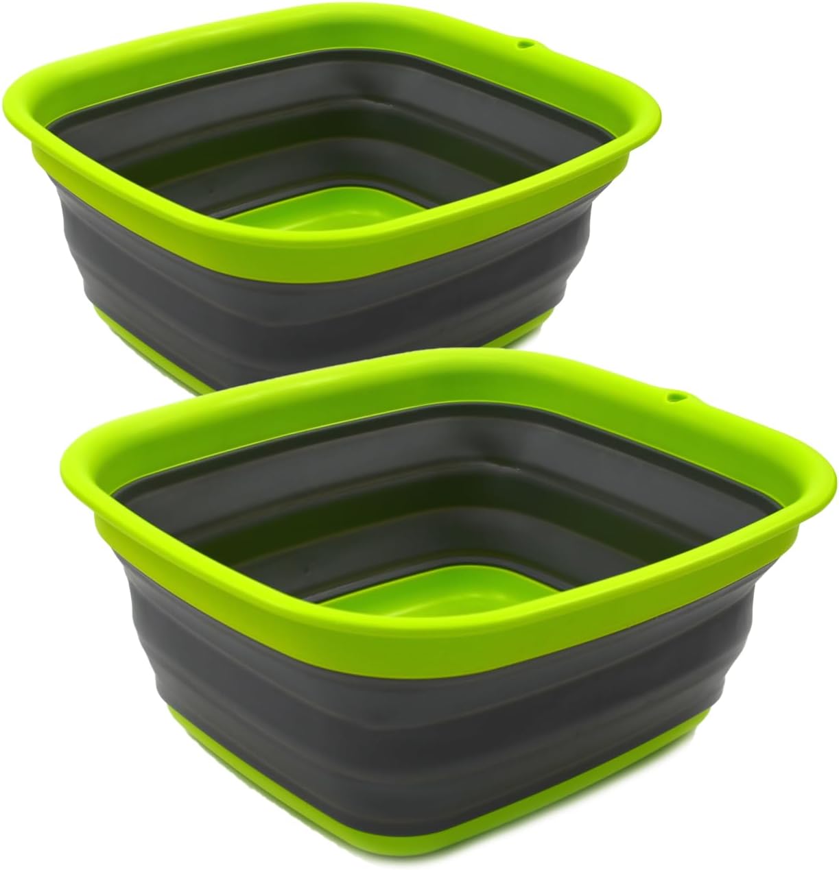 SAMMART Set of 2-7.7L (2 Gallon) Collapsible Tub - Foldable Dish Tub - Portable Washing Basin - Space Saving Plastic Washtub (2, Dark Grey)