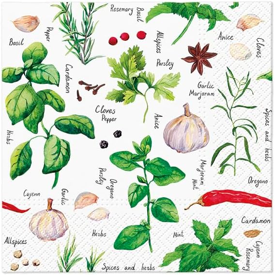 Greenery Napkins SPICES AND HERBS 40pcs Lunch Paper Napkins, Herbal Napkins, Herbs Napkins, Botanical Paper Napkins, Spring Greenery Napkins, Napkin for Spring Flower Wedding