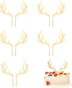 MAGICLULU Christmas Cake Toppers, 5Pcs Reindeer Antler Acrylic Cake Topper for Christmas Birthday Wedding Party Decorations 2.7 x 7.1Inch