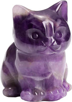 Jovivi 1.5" Amethyst Cystal Cat Statue Natural Stone Carved Cute Pocket Sitting Cat Figurines Sculpture Home Desk Christmas Decorations Gifts