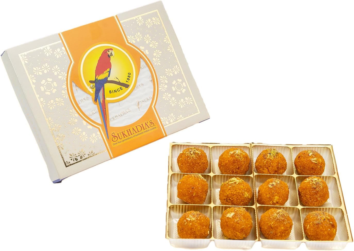 Sukhadia's Motichoor Ladoo- Indian Sweet, 16oz Box (12pc)-FRESHLY MADE IN USA