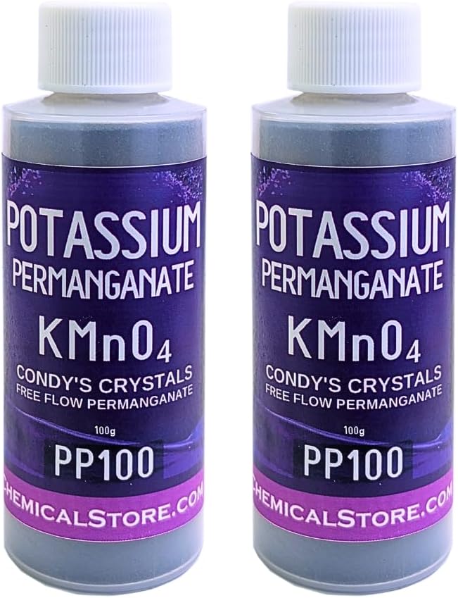 Potassium Permanganate - CHEMICALSTORE.COM Condy's Crystals, FreeFlow, Powder | 97% Pure KMnO4 | for Water Purification, Disinfection & Aquaculture | Removes Iron & Manganese (200 Grams)