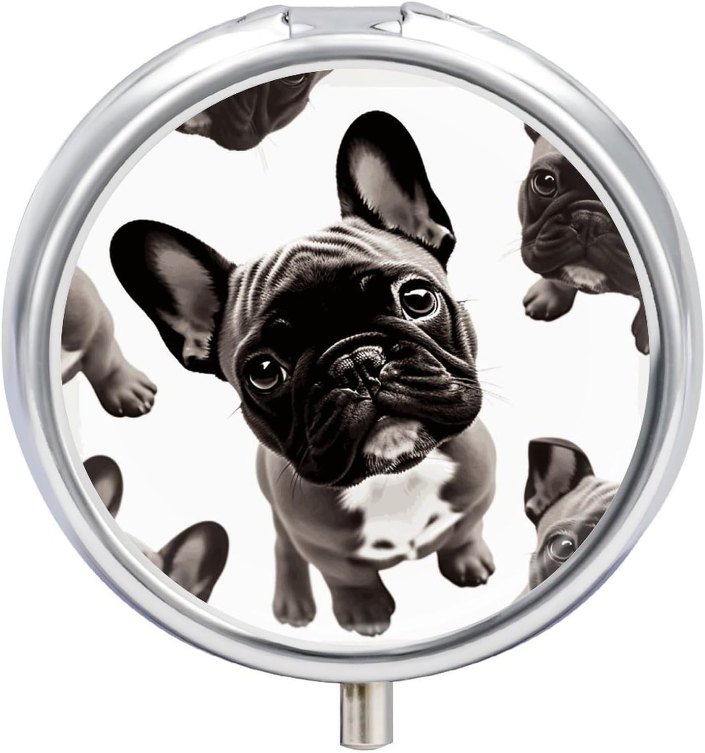 Medicine Box 3 Compartment Pill Box Cute Small Pill Box French Bulldog Printed Round Pill Box Multi Function Pill Box for Vitamins Fish Oil Supplements Pearls