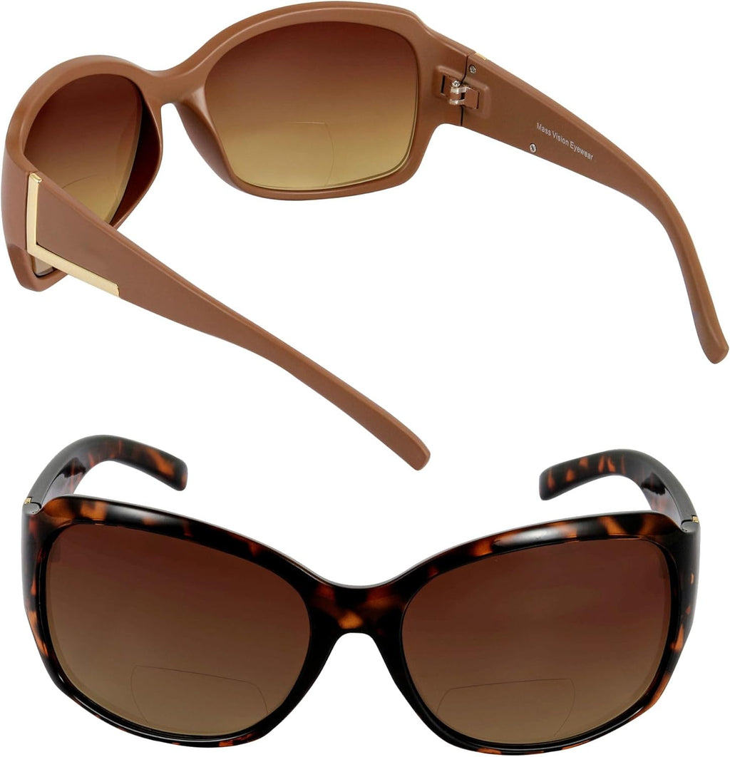 Mass Vision Bifocal Sunglasses 'The Fashionista' Women's Designer Outdoor Reading Glasses with UV400 Protection (2 Pack)