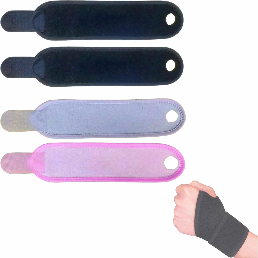 Kids Wrist Support Brace (Set of 4) - 2 Black, 1 Pink, 1 Gray for Left & Right Hand, Youth/Child Sports & Daily Activities, 13x3 Inches