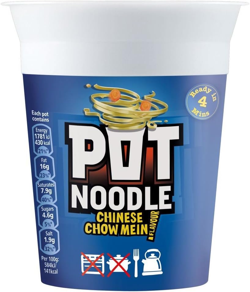 Pot Noodle Chinese Chow Mein Flavour - 90g - Pack of 4 (90g x 4)